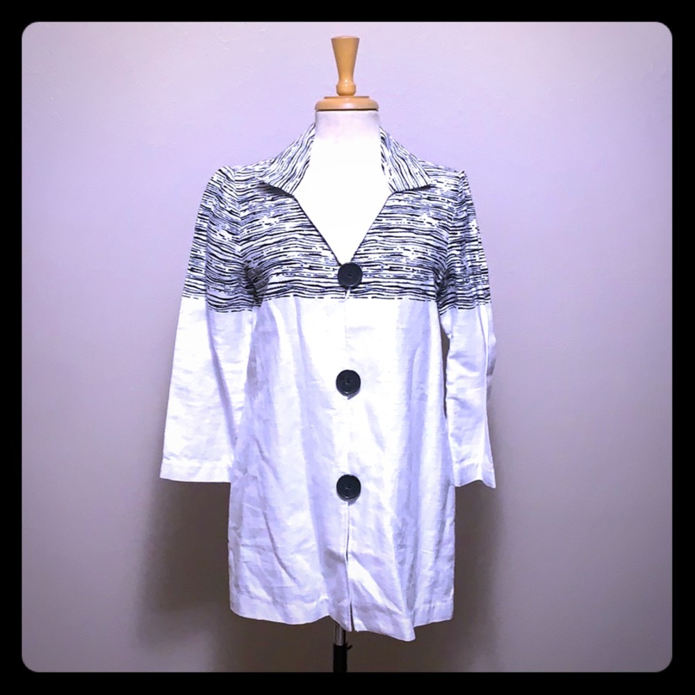 Chico's NWT New boxy black buttons white linen Oversized Blazer Jacket S